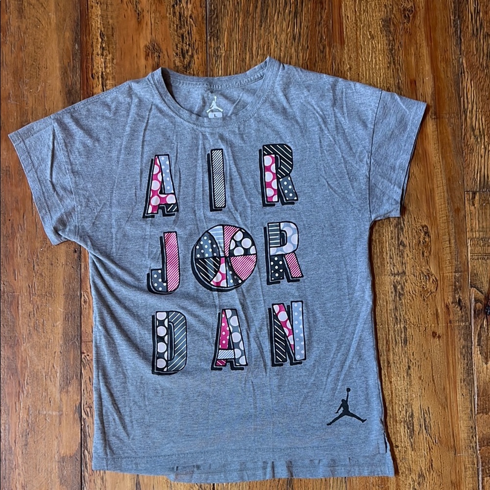 Jordan Gray and Pink Short Sleeve Tee with Air Jordan Design